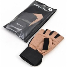Перчатки для фитнеса с фиксатором мужские кожа коричневые Q11 