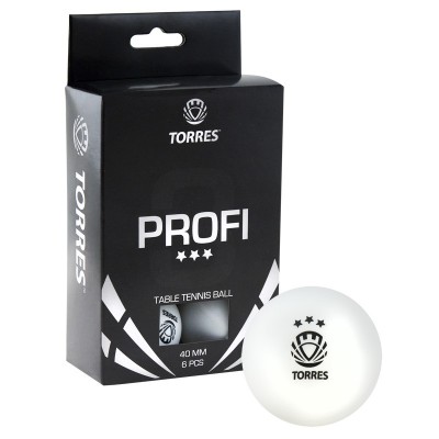 Мяч для наст. тенниса TORRES Profi 3*, арт. TT0012, диам. 40+мм, упак. 6 шт, белый