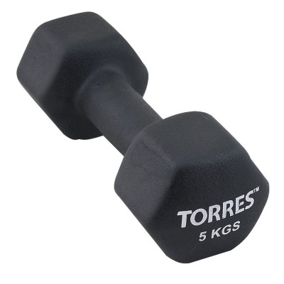 Гантель "TORRES 5 кг" арт.PL55015, металл в неопреновой оболочке, форма шестигранник, черный