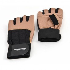 Перчатки для фитнеса с фиксатором мужские кожа коричневые Q11 